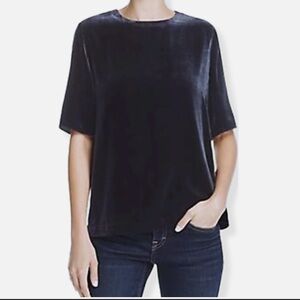 VINCE Women’s Navy Midnight Blue Velvet Top Blouse Short Sleeve Size Small